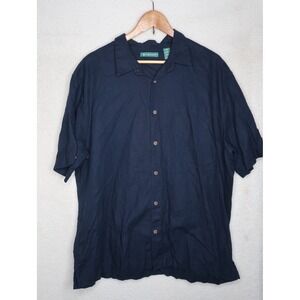 Cubavera Linen Cotton Shirt Mens XXL Navy Blue Short Sleeve Button Up Casual